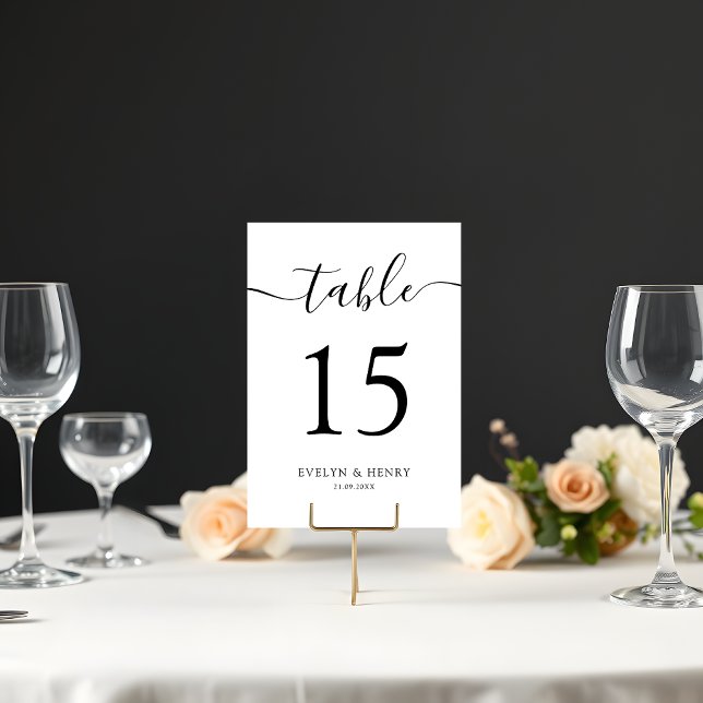 Modern Minimalist Black Script Wedding Table Number (Creator Uploaded)