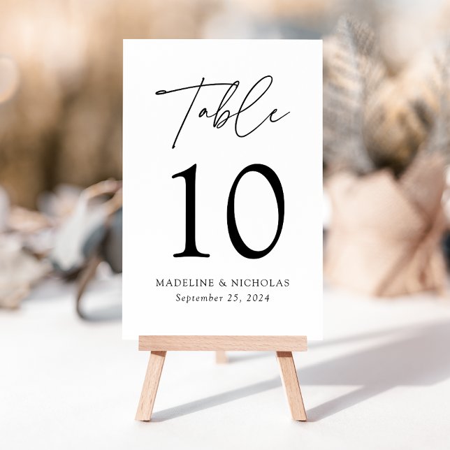 Modern Minimalist Black Script Wedding Table Number (Creator Uploaded)