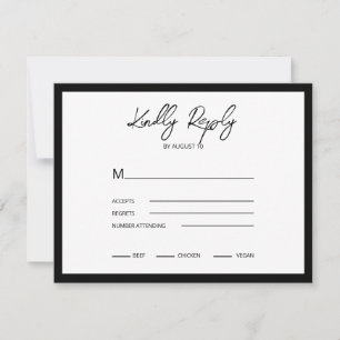 Modern Minimalist Black Script White Background RSVP Card