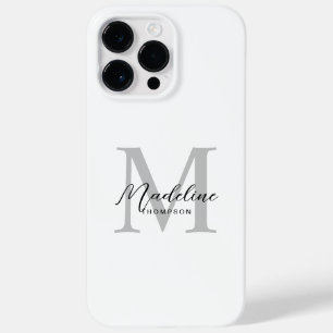 Modern Minimalist Black Script White Grey Monogram Case-Mate iPhone 14 Pro Max Case