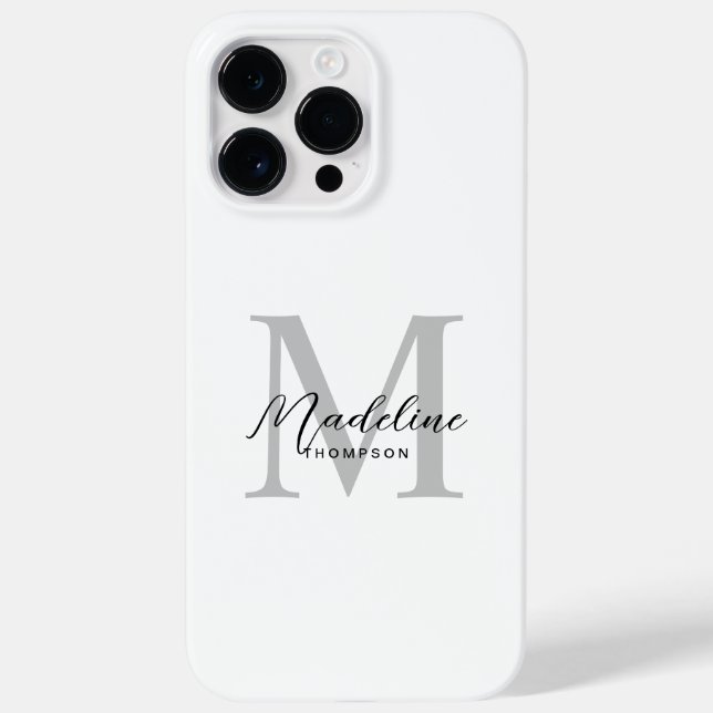 Modern Minimalist Black Script White Grey Monogram Case-Mate iPhone Case (Back)