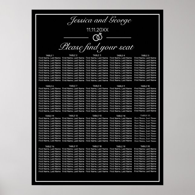 Modern Minimalist Black Seating Chart 20 Tables (Front)