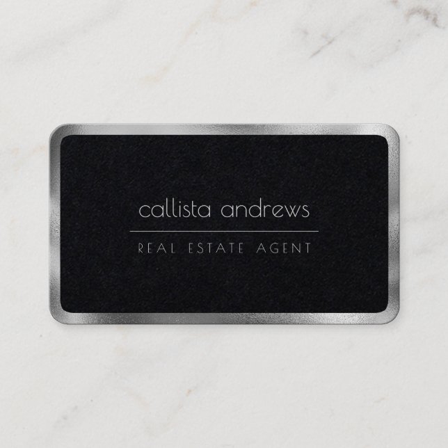 Modern Minimalist Black Silver Border Professional Business Card (Front)