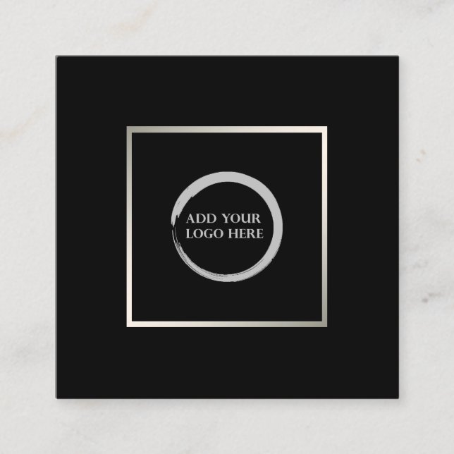 Modern minimalist black silver simple logo square  square business card (Front)
