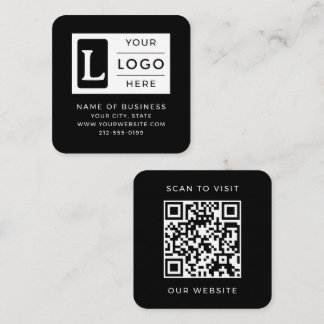 Modern Minimalist Black Square QR Code Custom Logo Business Card