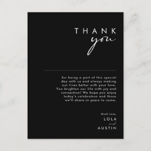 Modern Minimalist   Black Thank You Reception Card