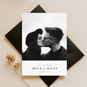 Modern Minimalist Black Typography Photo Wedding Thank You Card