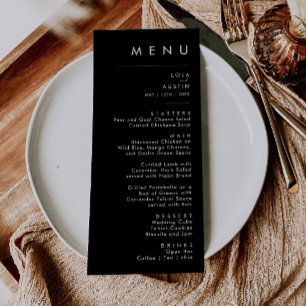 Modern Minimalist Black Wedding Dinner Menu