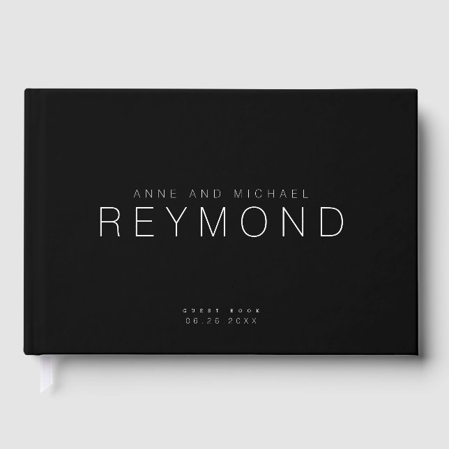 Modern Minimalist Black Wedding Guest Book (Front)