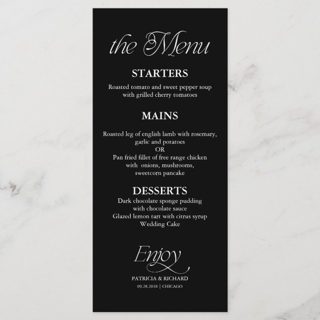 Modern Minimalist Black Wedding Menu (Front)