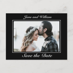 Modern Minimalist Black Wedding Photo Announcement Postcard