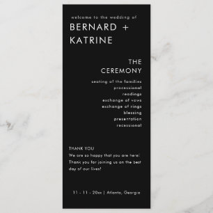 Modern Minimalist Black Wedding Program Programme