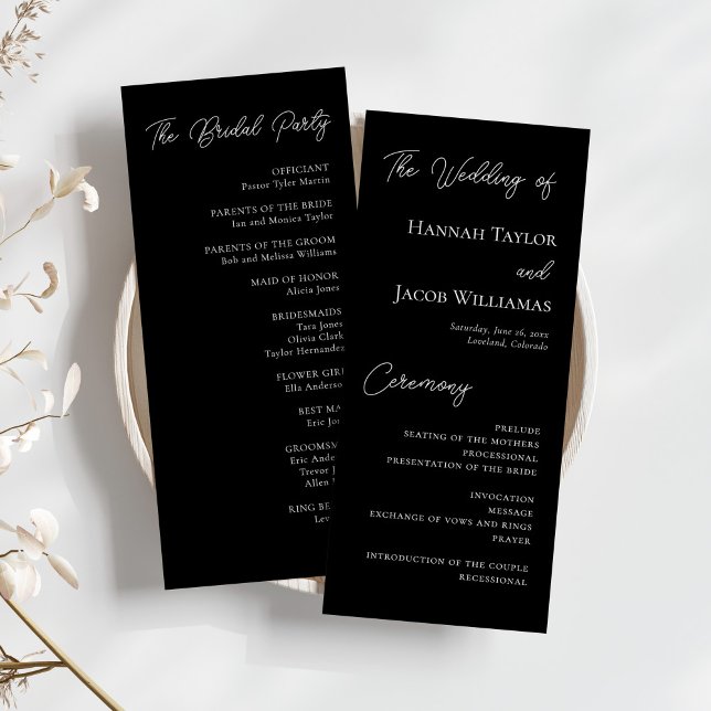 Modern Minimalist Black Wedding Programme (Creator Uploaded)