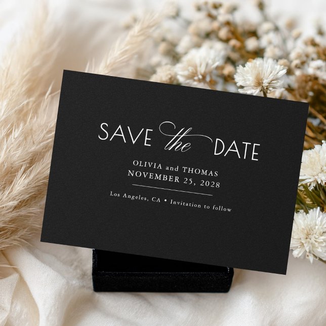 Modern Minimalist Black Wedding Save The Date (Save the Date Black Minimalist Wedding Cards)