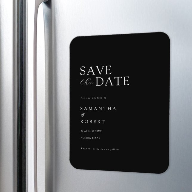 Modern Minimalist Black Wedding Save the Date Magnet (Creator Uploaded)