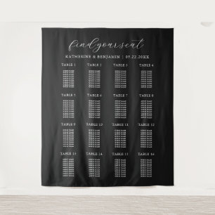 Modern Minimalist Black Wedding Seating Chart Tapestry