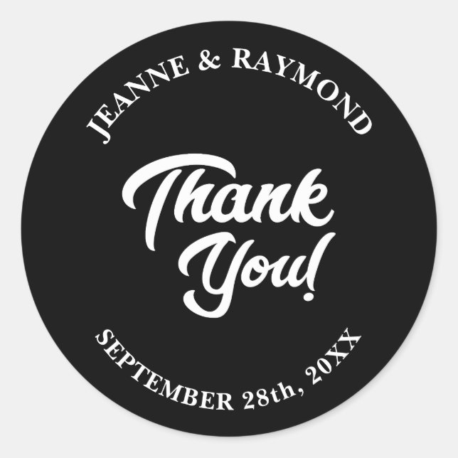 Modern Minimalist Black Wedding Thank You Classic Round Sticker (Front)
