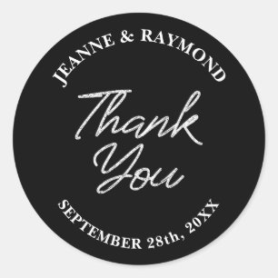Modern Minimalist Black Wedding Thank You Favour Classic Round Sticker