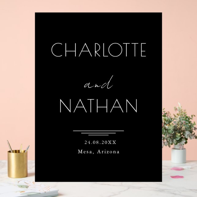 Modern Minimalist Black Wedding Welcome Acrylic Sign (Wedding)