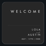 Modern Minimalist | Black Wedding Welcome Square Sticker<br><div class="desc">This modern minimalist | black wedding welcome square sticker is perfect for your classy boho wedding. Its simple, unique abstract design accompanied by a contemporary minimal script and a black and white colour palette gives this product a feel of elegant formal luxury while staying simplistic, chic bohemian. Keep it as...</div>