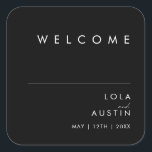 Modern Minimalist | Black Wedding Welcome Square Sticker<br><div class="desc">This modern minimalist | black wedding welcome square sticker is perfect for your classy boho wedding. Its simple, unique abstract design accompanied by a contemporary minimal script and a black and white colour palette gives this product a feel of elegant formal luxury while staying simplistic, chic bohemian. Keep it as...</div>