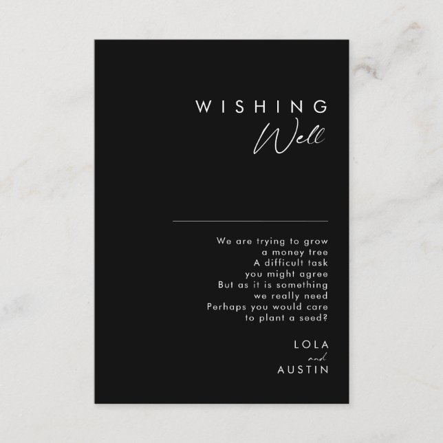 Modern Minimalist | Black Wedding Wishing Well Enclosure Card (Front)