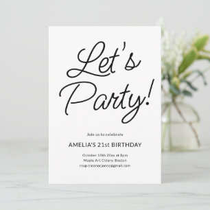 Modern Minimalist Black White 21st Birthday Party Invitation