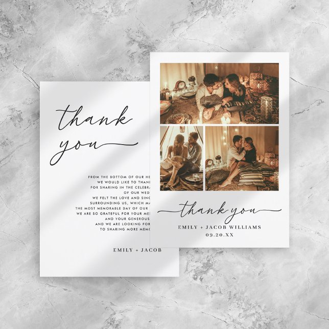 Modern Minimalist Black & White 3 Photo Collage Thank You Card (Creator Uploaded)