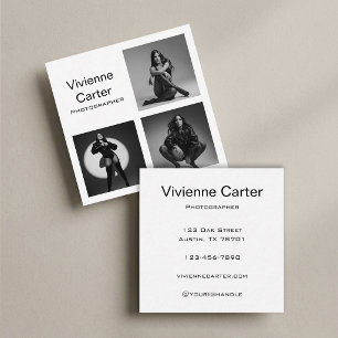 Modern Minimalist Black White 3 Photo Photography Square Business Card