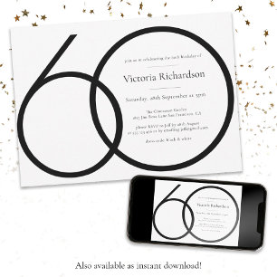 Modern Minimalist Black White 60th Birthday Party Invitation