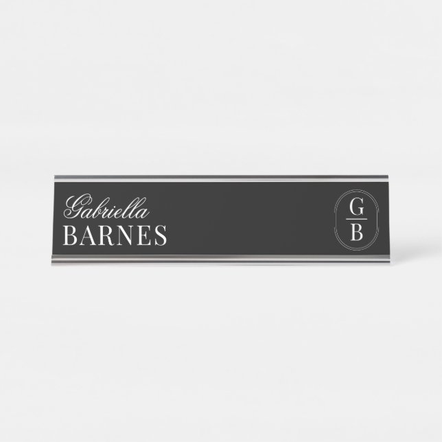 Modern Minimalist Black & White Bold Desk Name Plate (Front)