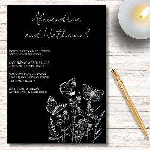Modern Minimalist Black & White Butterfly Wedding  Invitation