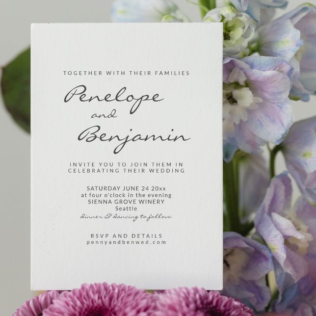 Modern Minimalist Black White Chic Script Wedding  Invitation (Creator Uploaded)