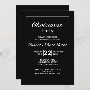 Modern Minimalist Black White Christmas Invitation