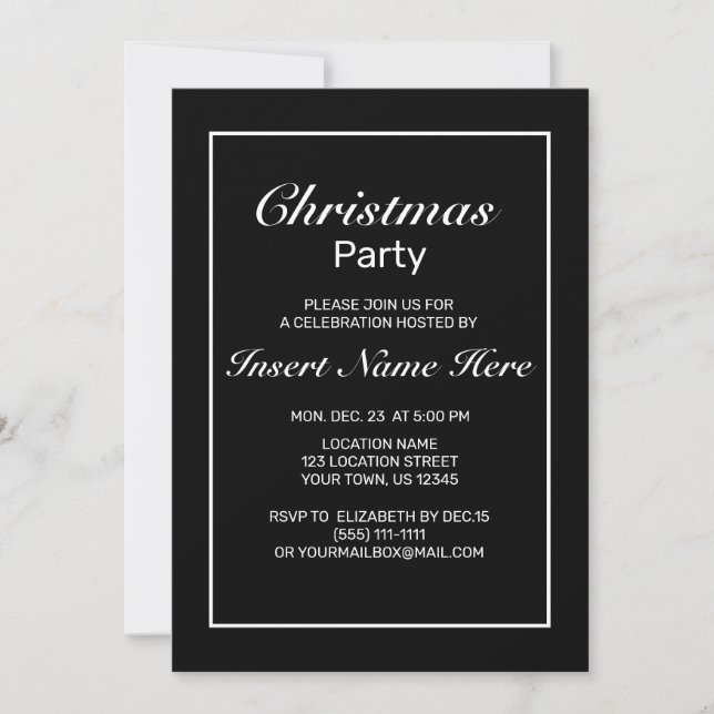 Modern Minimalist Black White Christmas Invitation (Front)