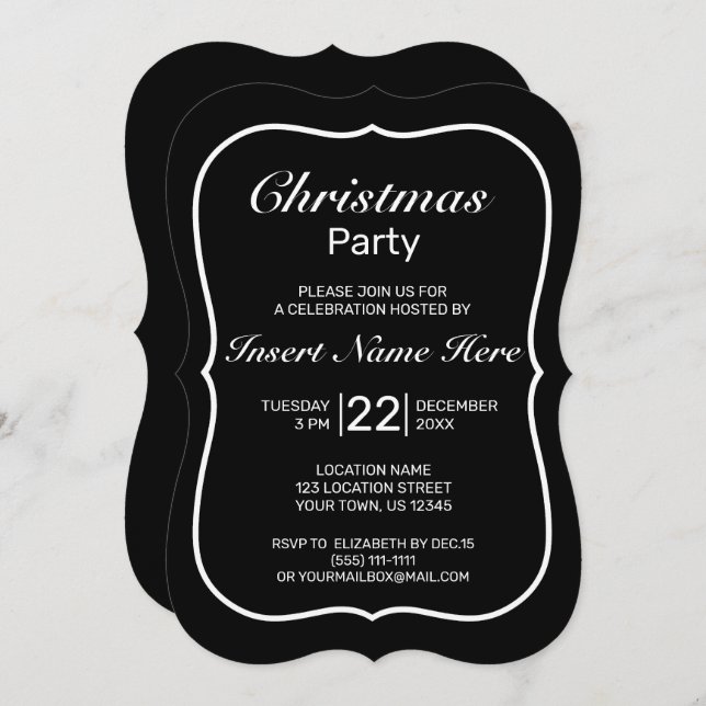 Modern Minimalist Black White Christmas Invitation (Front/Back)