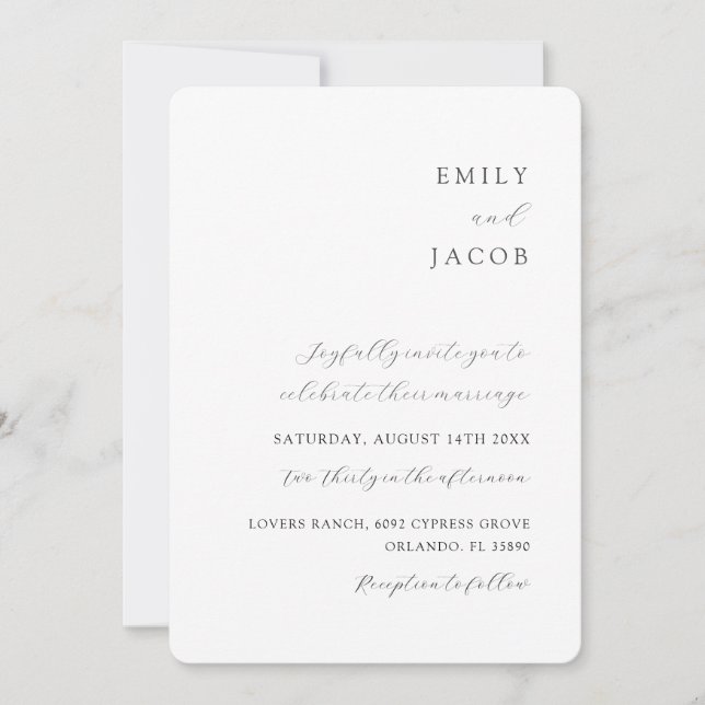 Modern Minimalist Black & White Classic Wedding Invitation (Front)