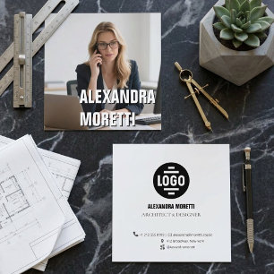 Modern Minimalist Black White Corporate Photo Square Business Card