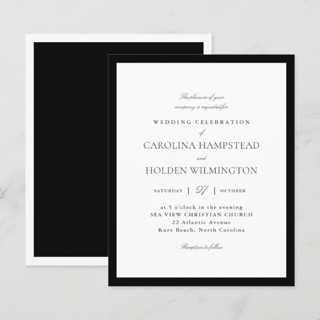 Modern Minimalist Black & White Elegant Wedding (Front/Back)