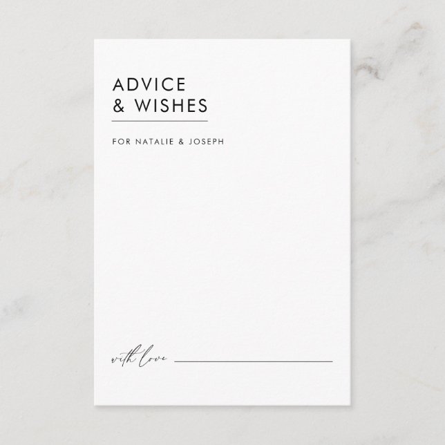 Modern Minimalist Black & White Elegant Wedding Advice Card (Front)