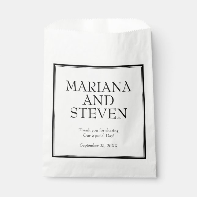 Modern Minimalist Black White Favour Bags (Front)
