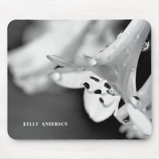 Modern Minimalist Black & White Flower with ursign Mouse Pad (Front)