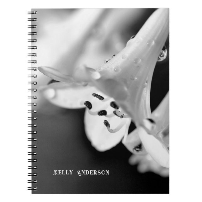 Modern Minimalist Black & White Flower with ursign Notebook (Front)