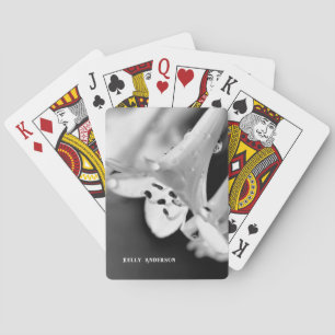 Modern Minimalist Black & White Flower with ursign Playing Cards
