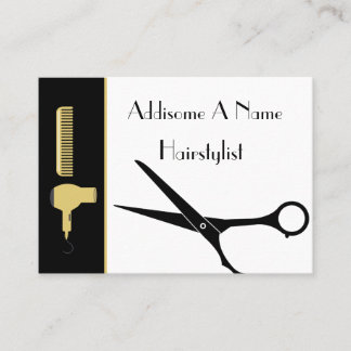 Modern Minimalist black white gold hairstylist  Bu Business Card