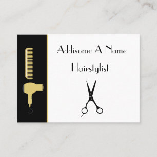 Modern Minimalist black white gold hairstylist Business Card