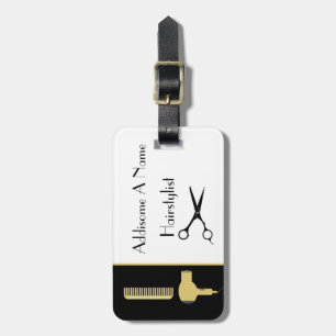 Modern Minimalist black white gold hairstylist Luggage Tag