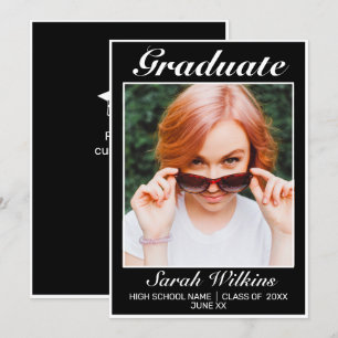 Modern Minimalist Black White Graduation Announcement