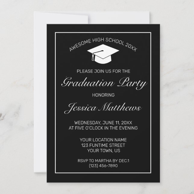 Modern Minimalist Black White Graduation Invitation (Front)