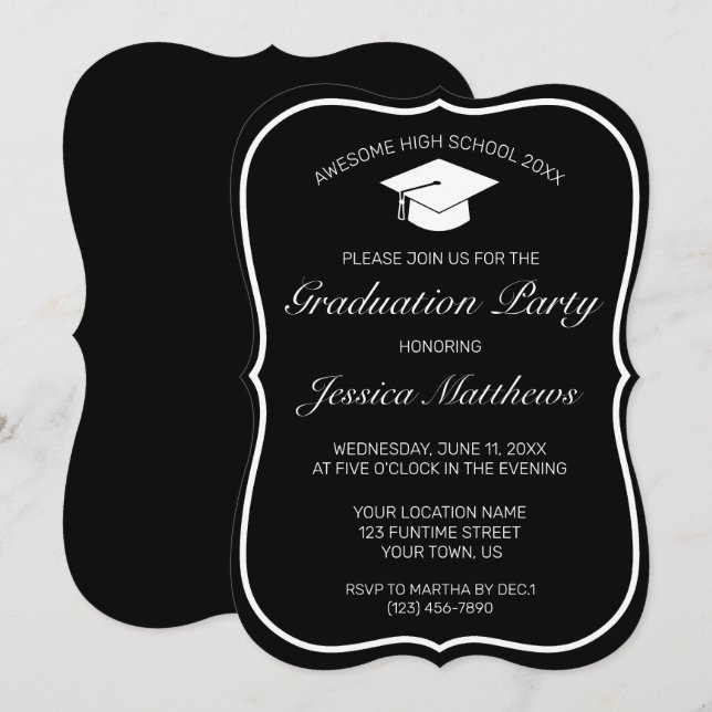 Modern Minimalist Black White Graduation Invitation (Front/Back)